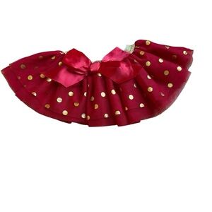 Baby Essentials Red Christmas Skirt Tutu Golden Polka Dots Bow Baby Girls 3M